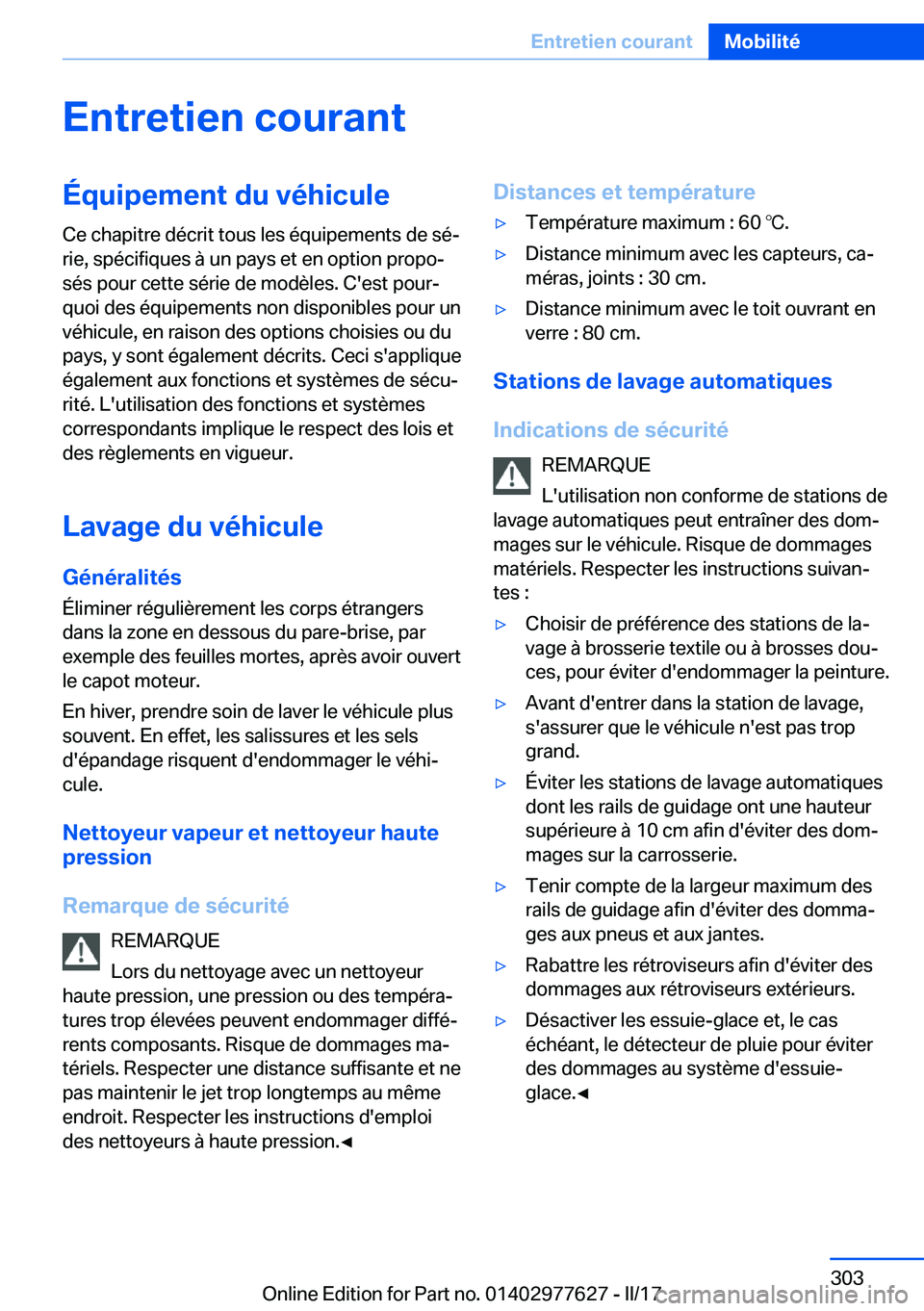 BMW X6 2017  Notices Demploi (in French) �E�n�t�r�e�t�i�e�n��c�o�u�r�a�n�t�