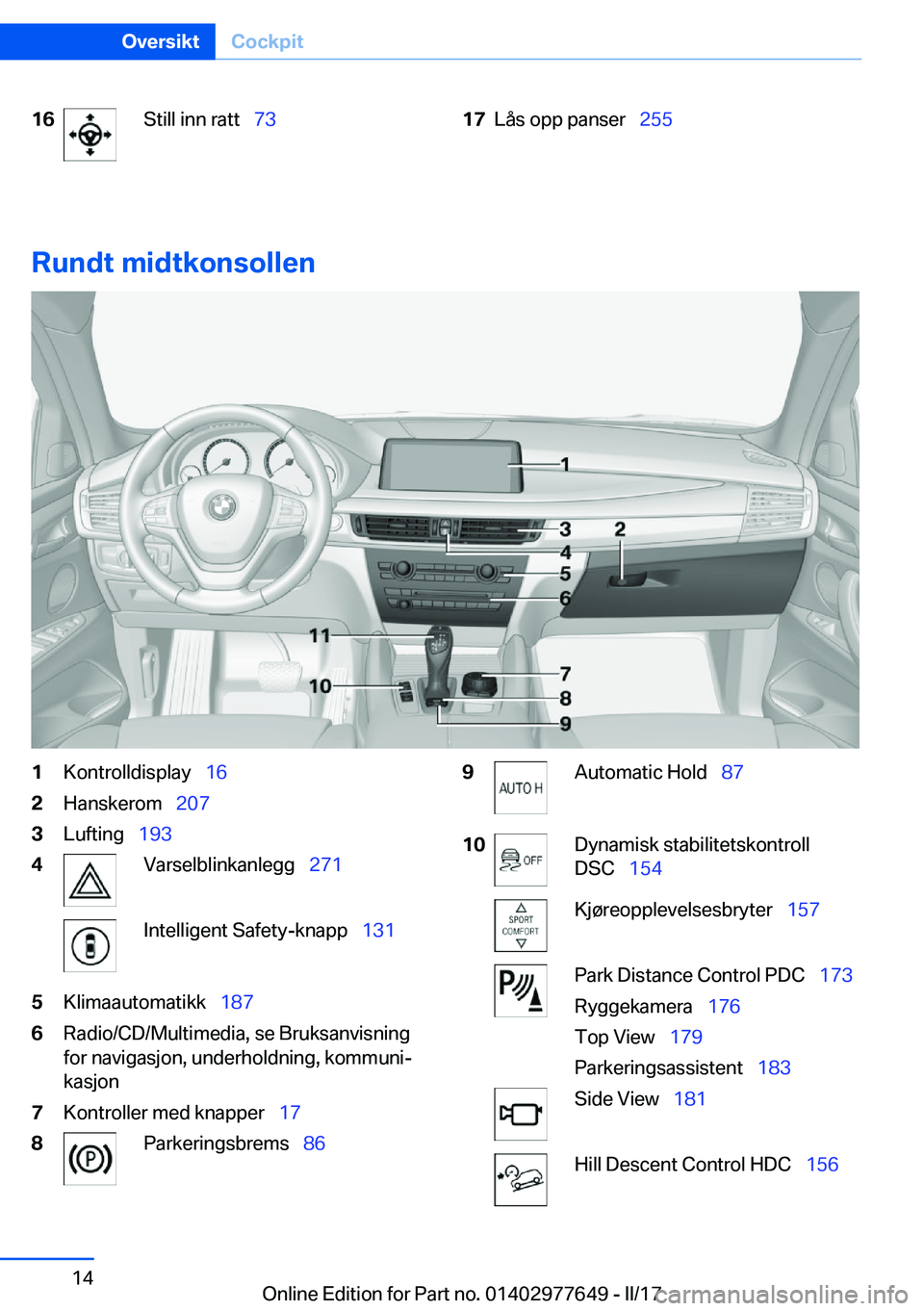 BMW X6 2017  InstruksjonsbØker (in Norwegian) �1�6�S�t�i�l�l� �i�n�n� �r�a�t�t\_�7�3�1�7�L�å�s� �o�p�p� �p�a�n�s�e�r\_ �2�5�5
�R�u�n�d�t��m�i�d�t�k�o�n�s�o�l�l�e�n
�1�K�o�n�t�r�o�l�l�d�i�s�p�l�a�y\_�1�6�2�H�a�n�s�k�e�r�o�m\_�2�0�7�3�L�u