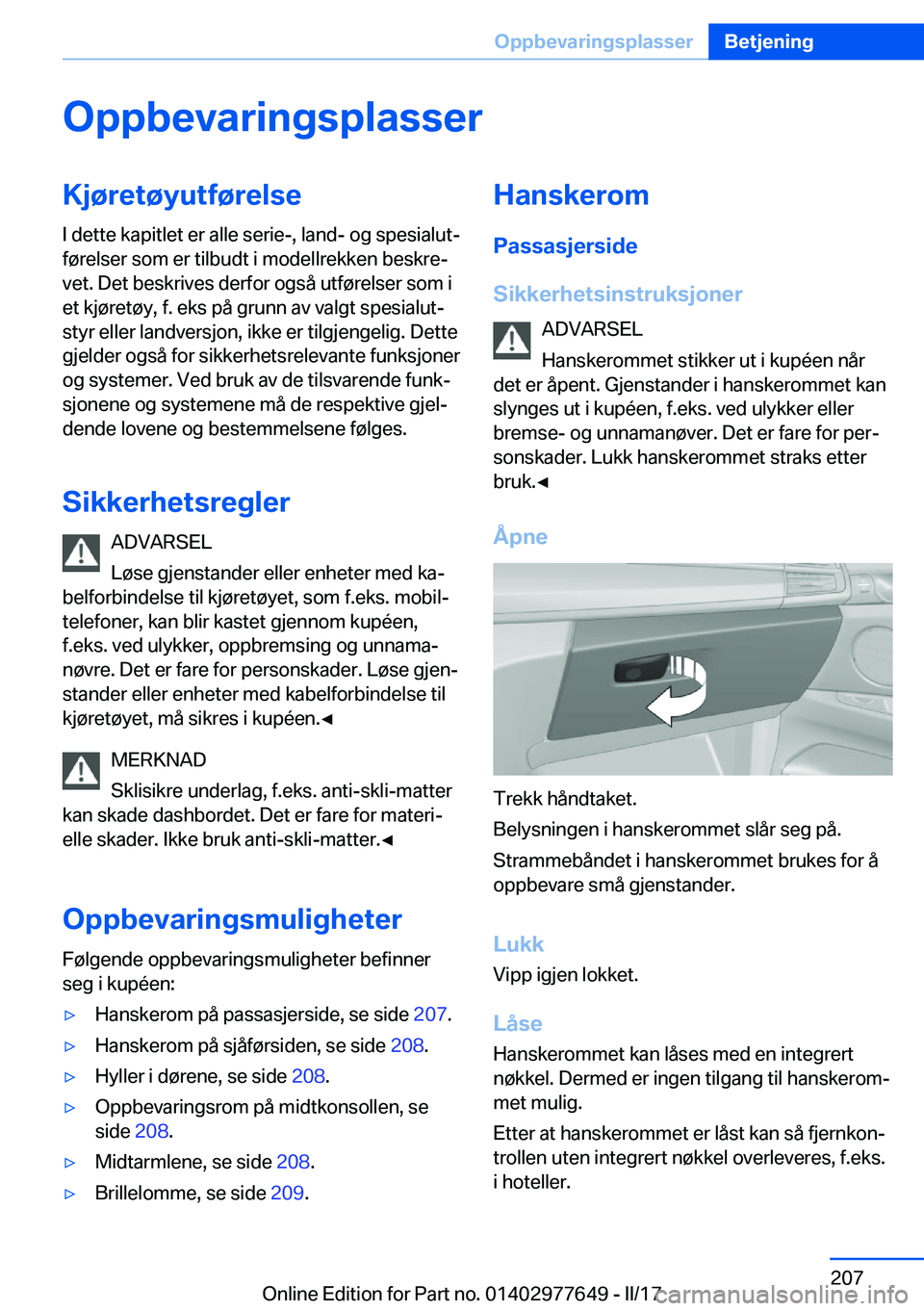BMW X6 2017  InstruksjonsbØker (in Norwegian) �O�p�p�b�e�v�a�r�i�n�g�s�p�l�a�s�s�e�r�K�j�