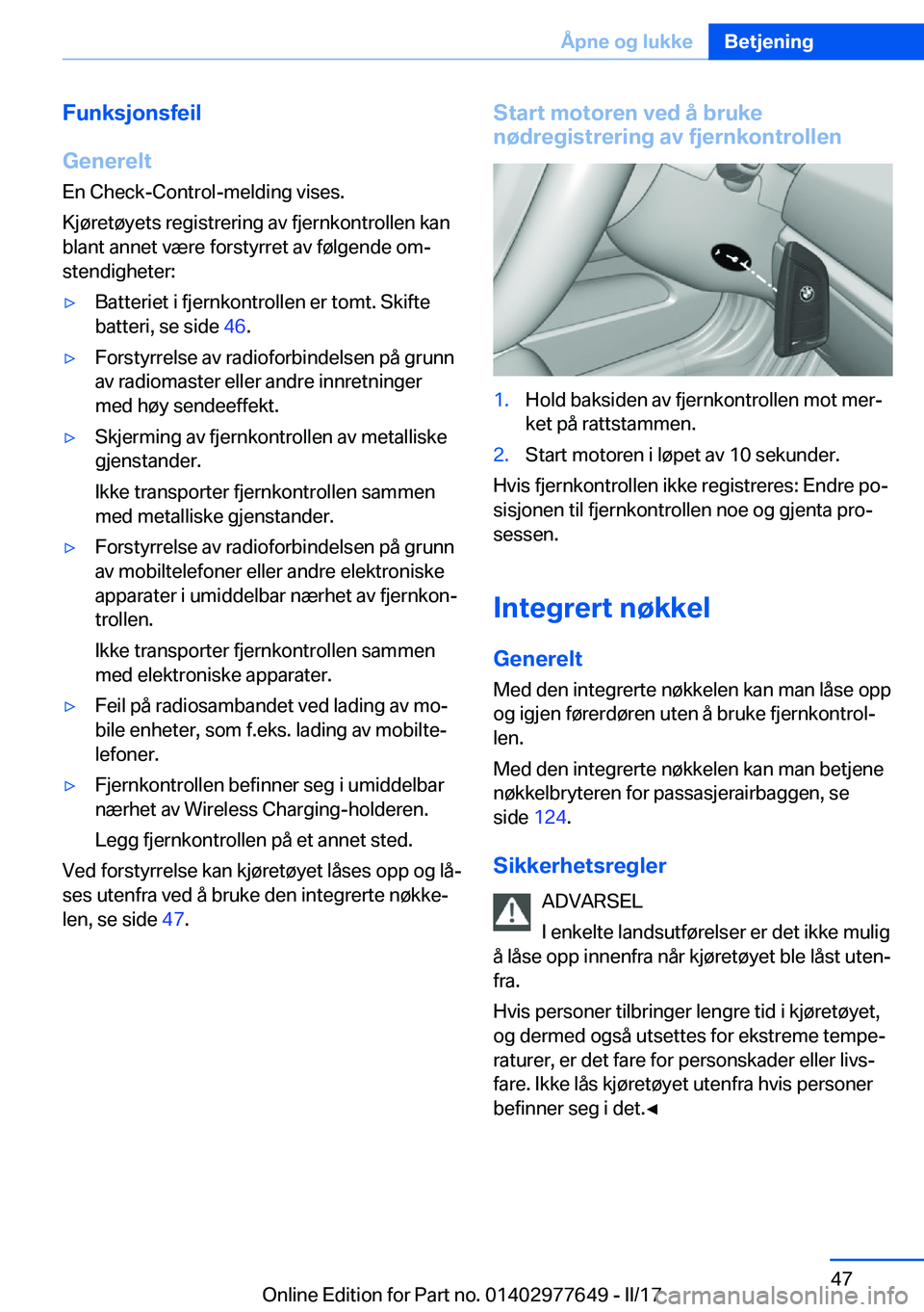 BMW X6 2017  InstruksjonsbØker (in Norwegian) �F�u�n�k�s�j�o�n�s�f�e�i�l
�G�e�n�e�r�e�l�t �E�n� �C�h�e�c�k�-�C�o�n�t�r�o�l�-�m�e�l�d�i�n�g� �v�i�s�e�s�.
�K�j�