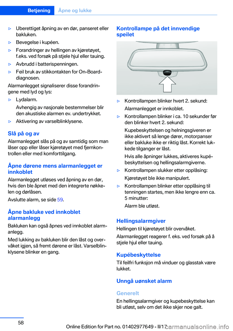 BMW X6 2017  InstruksjonsbØker (in Norwegian) 'y�U�b�e�r�e�t�t�i�g�e�t� �å�p�n�i�n�g� �a�v� �e�n� �d�