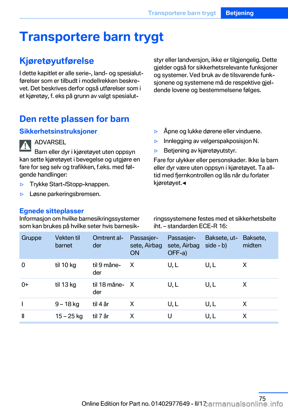 BMW X6 2017  InstruksjonsbØker (in Norwegian) �T�r�a�n�s�p�o�r�t�e�r�e��b�a�r�n��t�r�y�g�t�K�j�