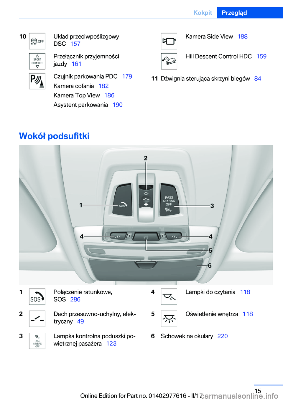 BMW X6 2017  Instrukcja obsługi (in Polish) �1�0�U�k�ł�a�d� �p�r�z�e�c�i�w�p�o �l�i�z�g�o�w�y
�D�S�C\_ �1�5�7�P�r�z�e�ł�