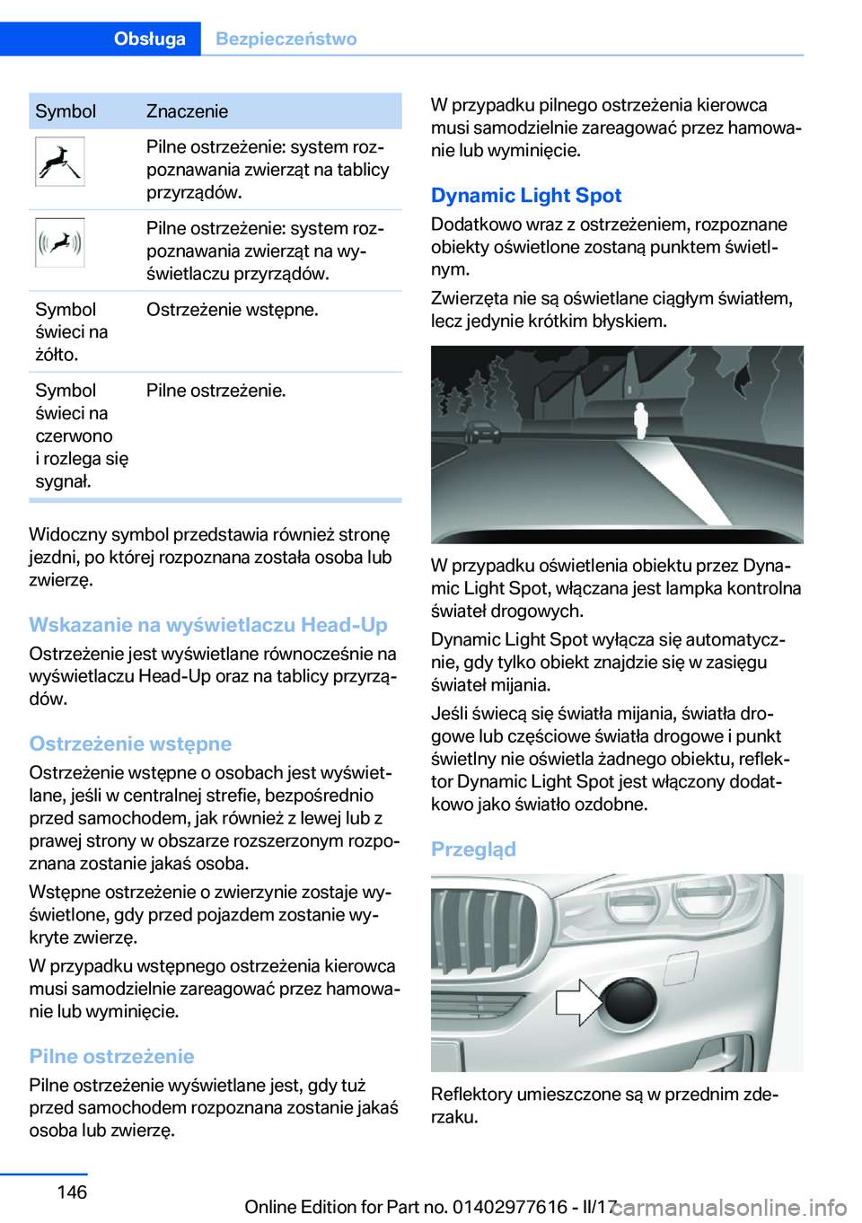 BMW X6 2017  Instrukcja obsługi (in Polish) �S�y�m�b�o�l�Z�n�a�c�z�e�n�i�e�P�i�l�n�e� �o�s�t�r�z�e 9�e�n�i�e�:� �s�y�s�t�e�m� �r�o�zj
�p�o�z�n�a�w�a�n�i�a� �z�w�i�e�r�z�