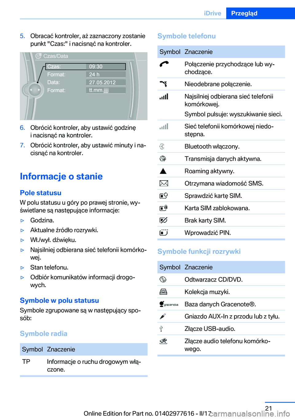 BMW X6 2017  Instrukcja obsługi (in Polish) �5�.�O�b�r�a�c�a�