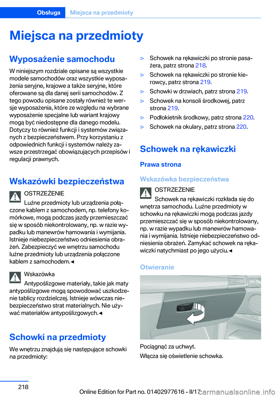 BMW X6 2017  Instrukcja obsługi (in Polish) �M�i�e�j�s�c�a��n�a��p�r�z�e�d�m�i�o�t�y�W�y�p�o�s�a9�e�n�i�e��s�a�m�o�c�h�o�d�u�W� �n�i�n�i�e�j�s�z�y�m� �r�o�z�d�z�i�a�l�e� �o�p�i�s�a�n�e� �s�