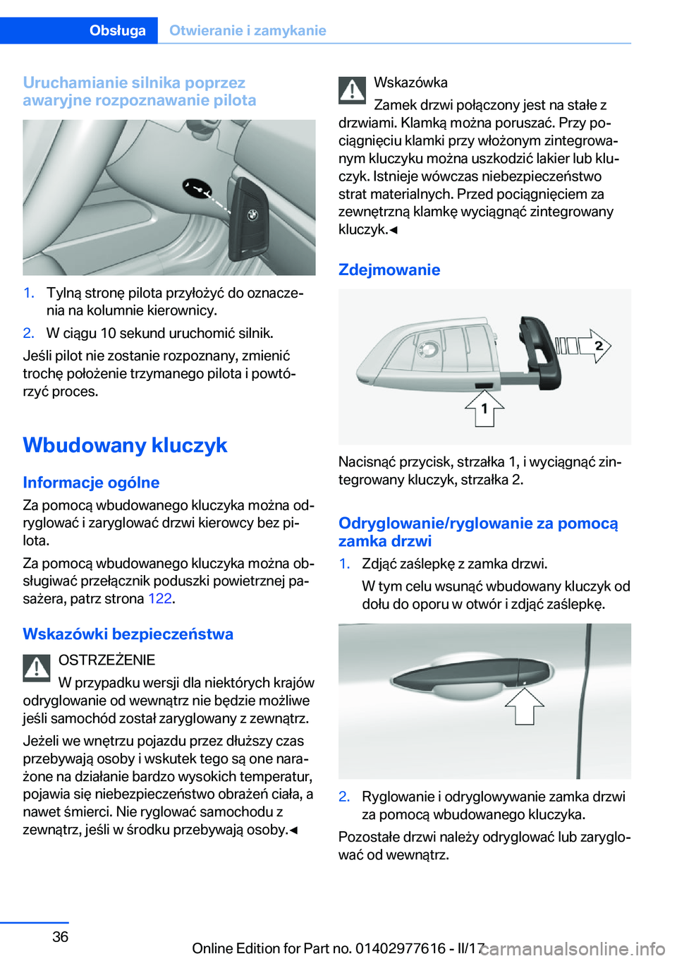 BMW X6 2017  Instrukcja obsługi (in Polish) �U�r�u�c�h�a�m�i�a�n�i�e��s�i�l�n�i�k�a��p�o�p�r�z�e�z
�a�w�a�r�y�j�n�e��r�o�z�p�o�z�n�a�w�a�n�i�e��p�i�l�o�t�a�1�.�T�y�l�n�