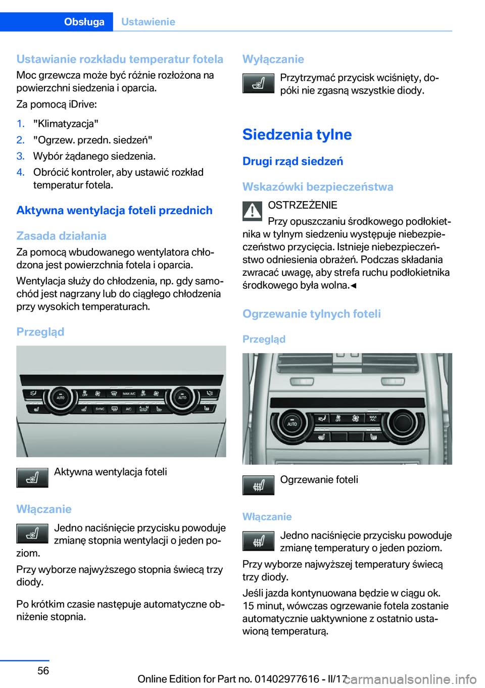 BMW X6 2017  Instrukcja obsługi (in Polish) �U�s�t�a�w�i�a�n�i�e��r�o�z�k�ł�a�d�u��t�e�m�p�e�r�a�t�u�r��f�o�t�e�l�a�M�o�c� �g�r�z�e�w�c�z�a� �m�o 9�e� �b�y�