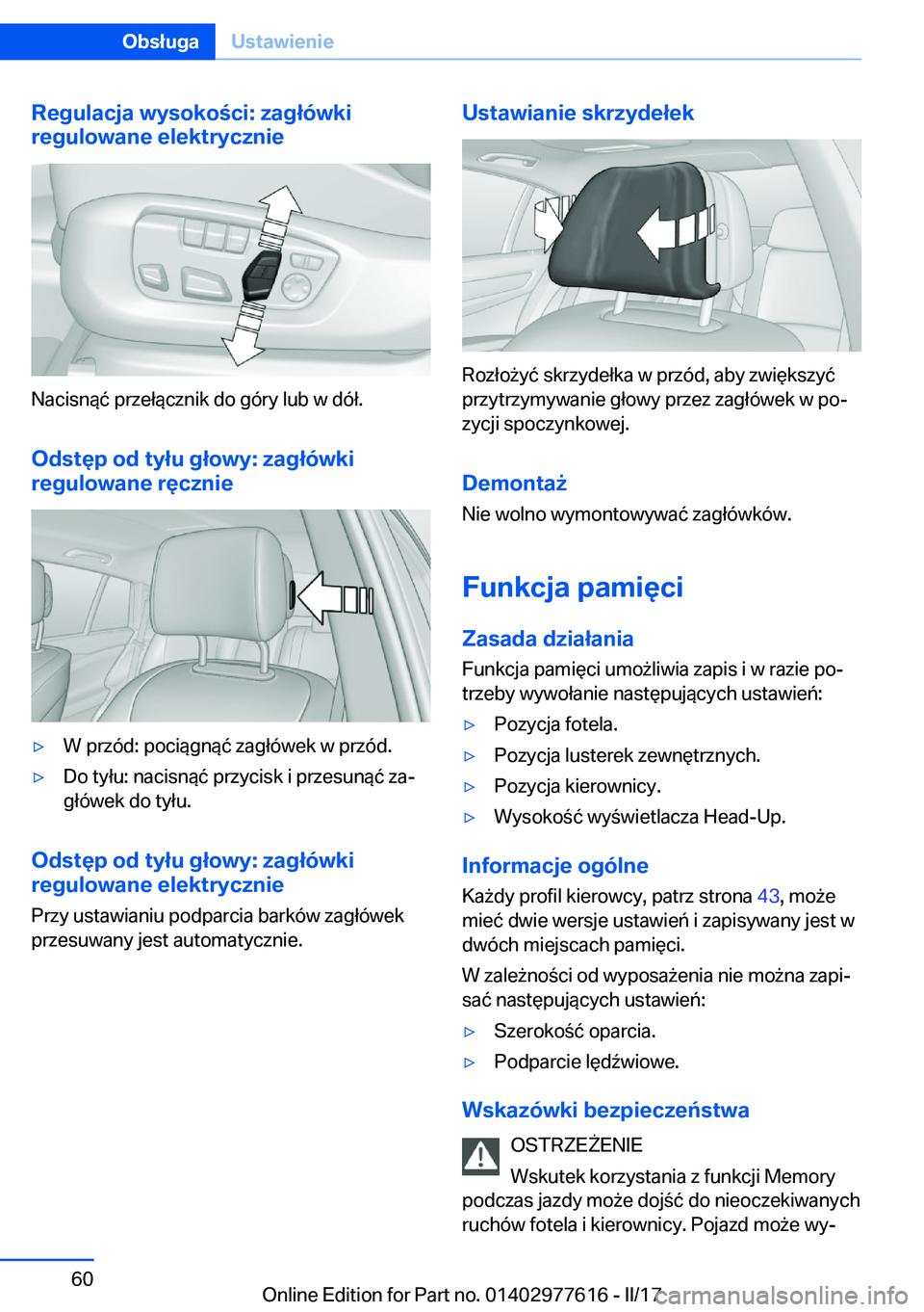 BMW X6 2017  Instrukcja obsługi (in Polish) �R�e�g�u�l�a�c�j�a��w�y�s�o�k�o�c�i�:��z�a�g�ł�