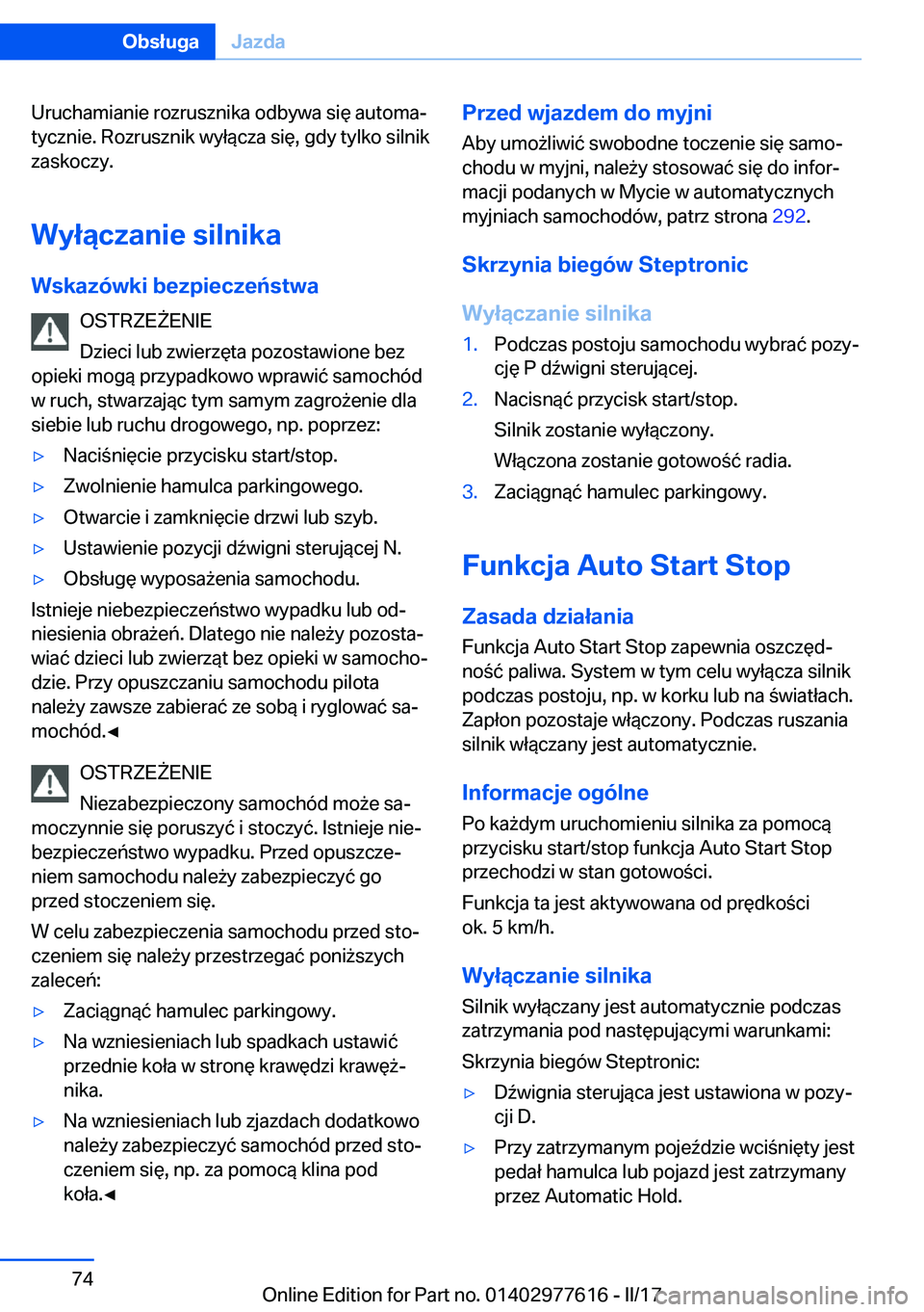 BMW X6 2017  Instrukcja obsługi (in Polish) �U�r�u�c�h�a�m�i�a�n�i�e� �r�o�z�r�u�s�z�n�i�k�a� �o�d�b�y�w�a� �s�i�