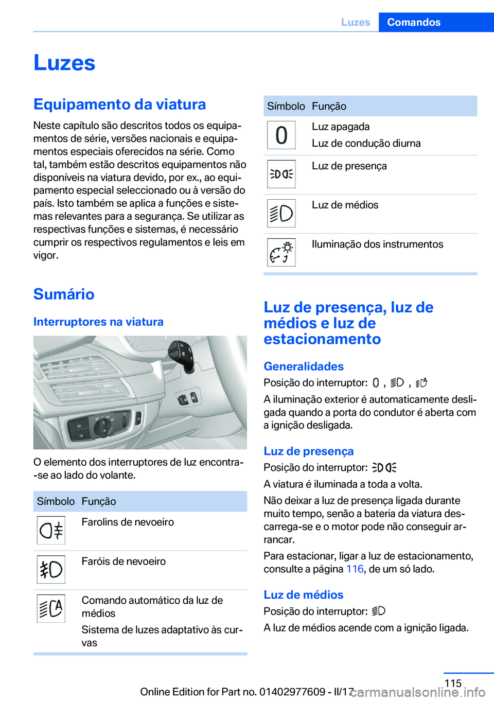 BMW X6 2017  Manual do condutor (in Portuguese) �L�u�z�e�s�E�q�u�i�p�a�m�e�n�t�o��d�a��v�i�a�t�u�r�a
�N�e�s�t�e� �c�a�p�