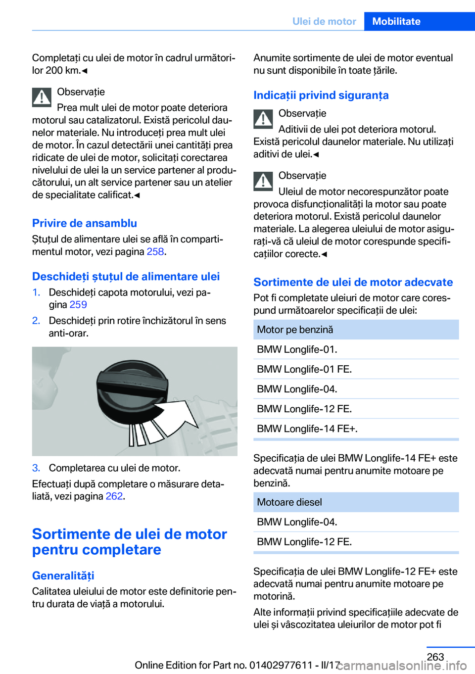 BMW X6 2017  Ghiduri De Utilizare (in Romanian) �C�o�m�p�l�e�t�a *�i� �c�u� �u�l�e�i� �d�e� �m�o�t�o�r� �î�n� �c�a�d�r�u�l� �u�r�m�