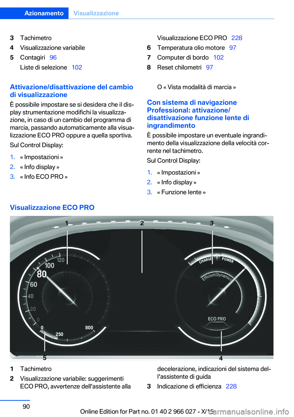 BMW X6 2016 Libretti Di Uso E manutenzione (in Italian) 3Tachimetro4Visualizzazione variabile5Contagiri 96
Liste di selezione 102Visualizzazione ECO PRO 2286Temperatura olio motore 977Computer di bordo 1028Reset chilometri 9 BMW X6 2016 Libretti Di Uso E manutenzione (in Italian) 3Tachimetro4Visualizzazione variabile5Contagiri 96
Liste di selezione 102Visualizzazione ECO PRO 2286Temperatura olio motore 977Computer di bordo 1028Reset chilometri 9