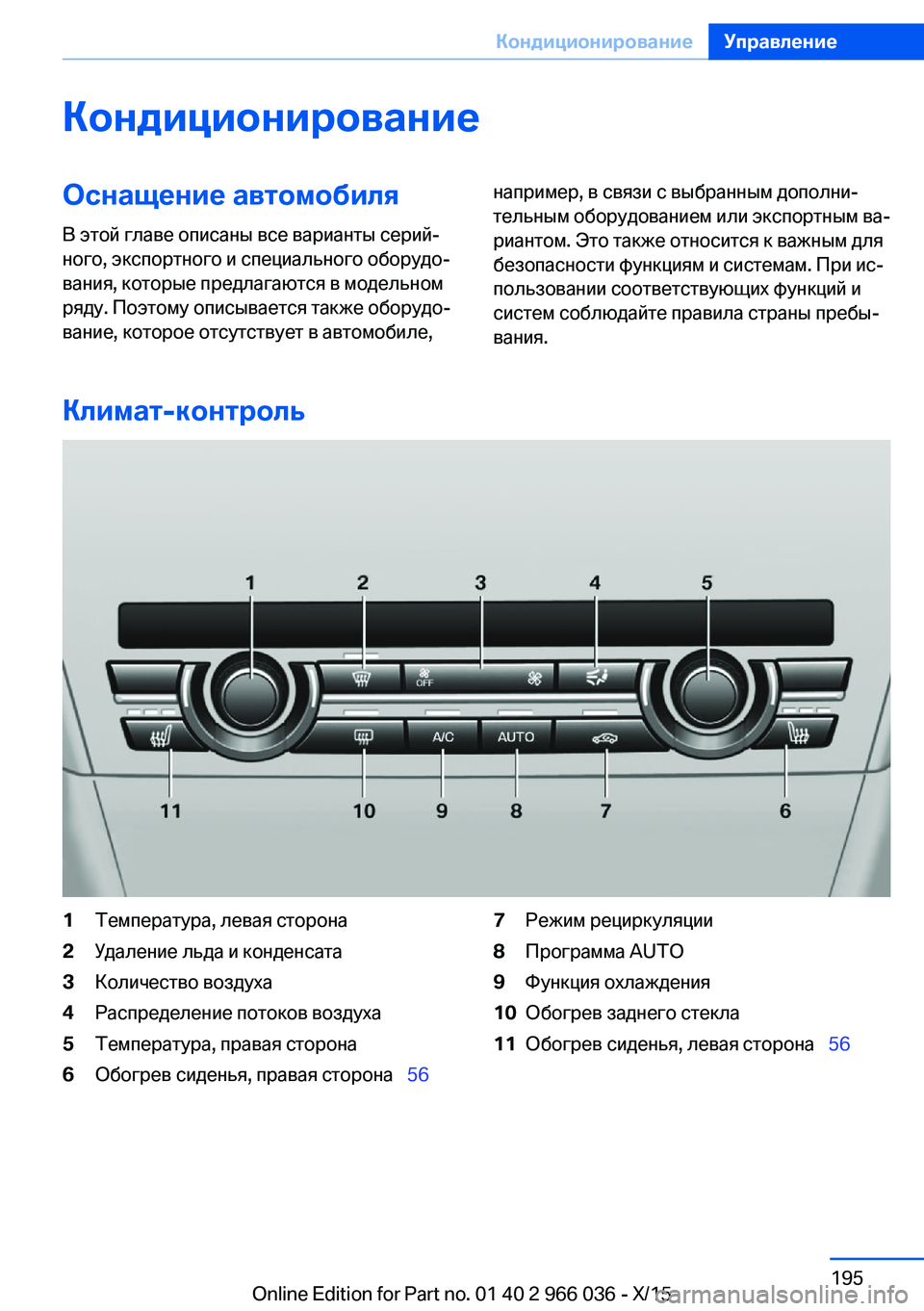 BMW X6 2016  Руково КондиционированиеОснащение автомобиля
В этой главе описаны все варианты серий‐
ного, экспортного и специал