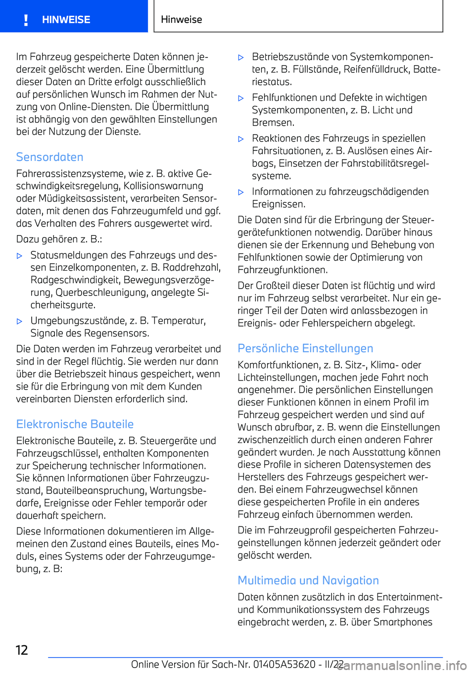 BMW X6 M 2022  Betriebsanleitungen (in German) Im Fahrzeug gespeicherte Daten k