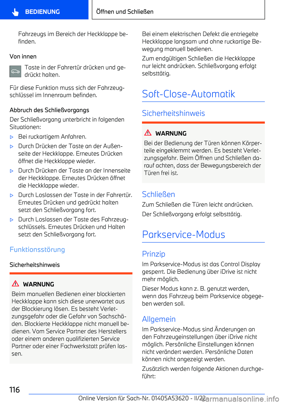 BMW X6 M 2022 Betriebsanleitungen (in German) Fahrzeugs im Bereich der Heckklappe be BMW X6 M 2022 Betriebsanleitungen (in German) Fahrzeugs im Bereich der Heckklappe be