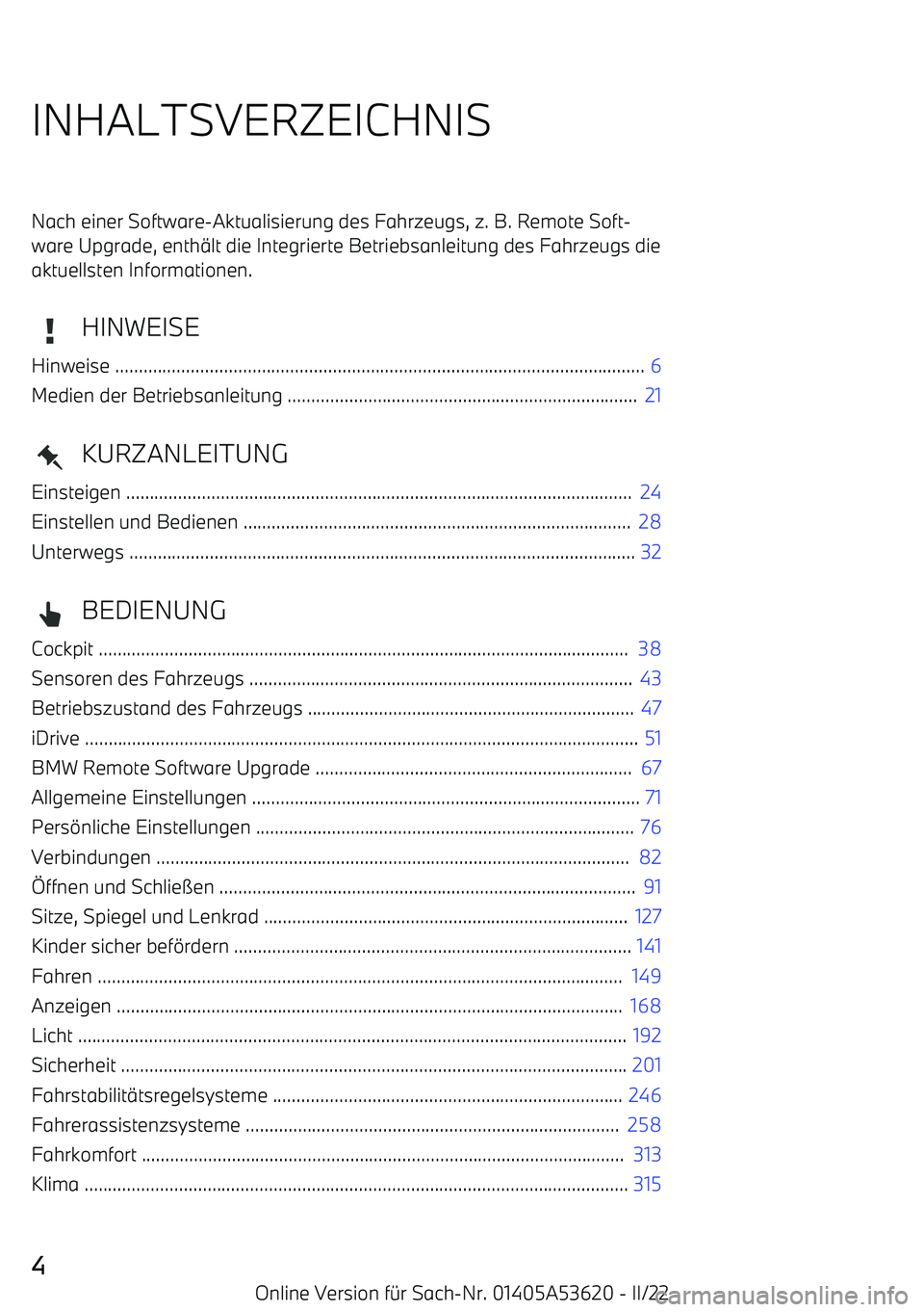 BMW X6 M 2022 Betriebsanleitungen (in German) INHALTSVERZEICHNISNach einer Software BMW X6 M 2022 Betriebsanleitungen (in German) INHALTSVERZEICHNISNach einer Software