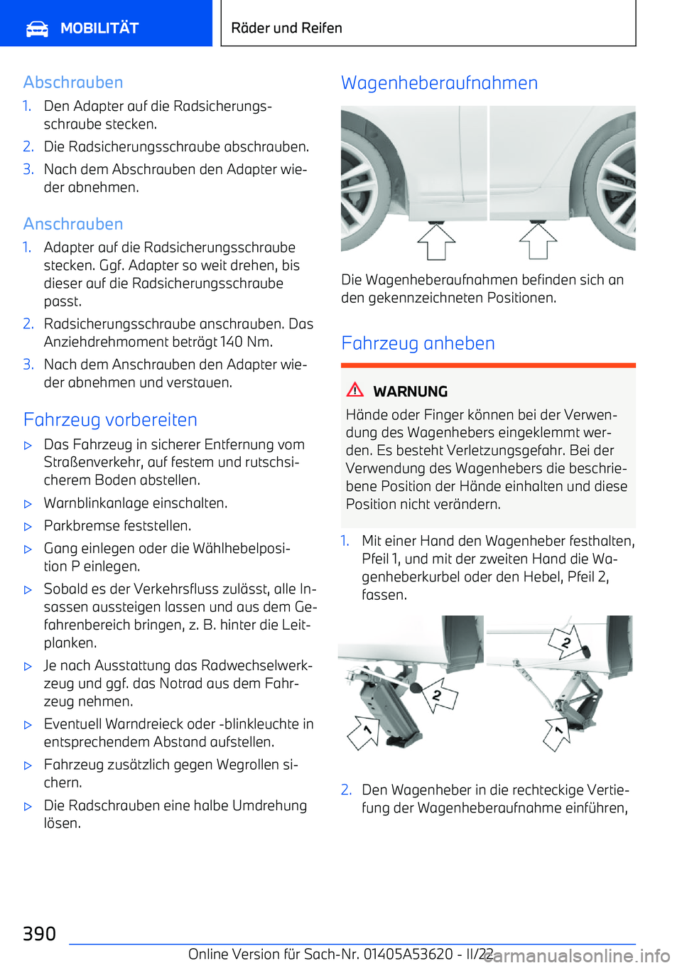 BMW X6 M 2022 Betriebsanleitungen (in German) Abschrauben1.Den Adapter auf die Radsicherungs BMW X6 M 2022 Betriebsanleitungen (in German) Abschrauben1.Den Adapter auf die Radsicherungs