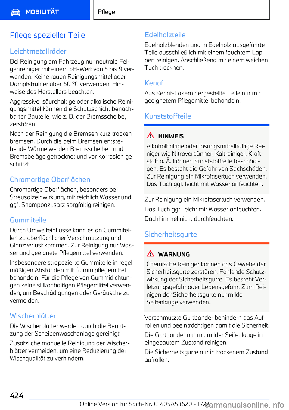 BMW X6 M 2022  Betriebsanleitungen (in German) Pflege spezieller TeileLeichtmetallr