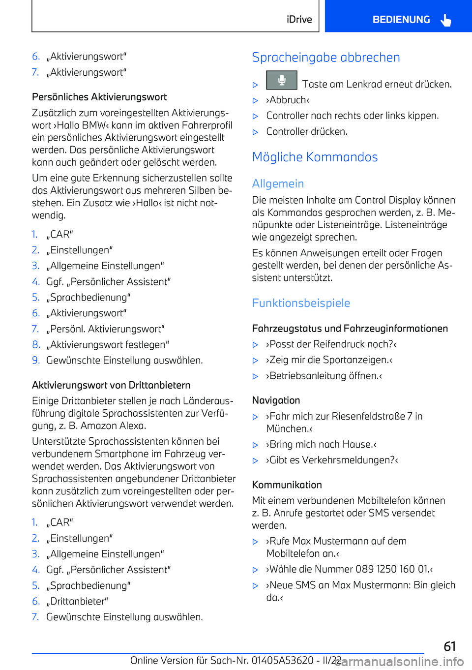 BMW X6 M 2022  Betriebsanleitungen (in German) 6.