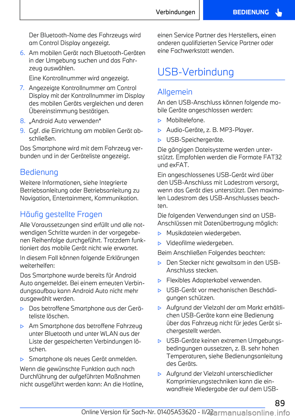BMW X6 M 2022 Betriebsanleitungen (in German) Der Bluetooth BMW X6 M 2022 Betriebsanleitungen (in German) Der Bluetooth