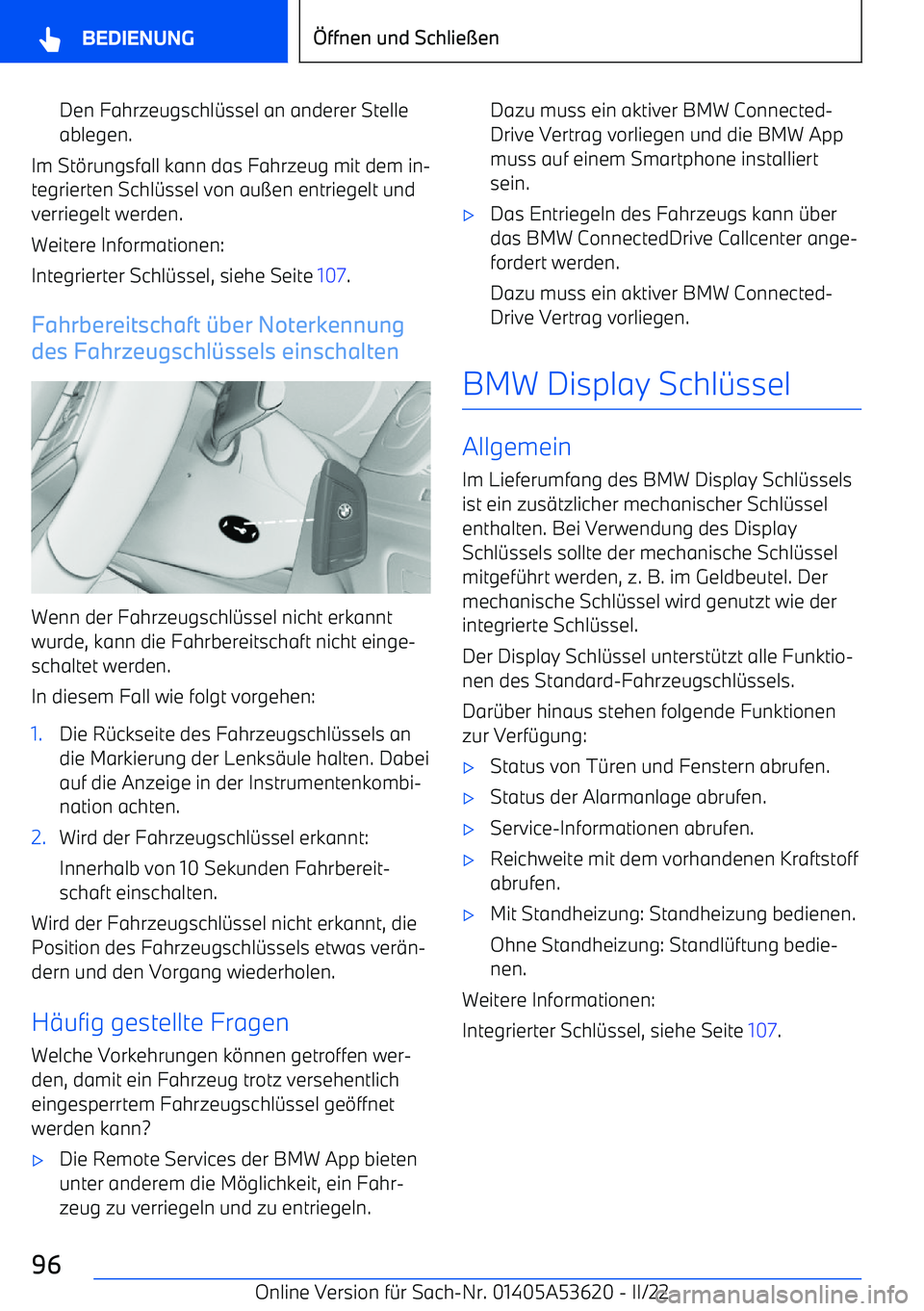 BMW X6 M 2022  Betriebsanleitungen (in German) Den Fahrzeugschl