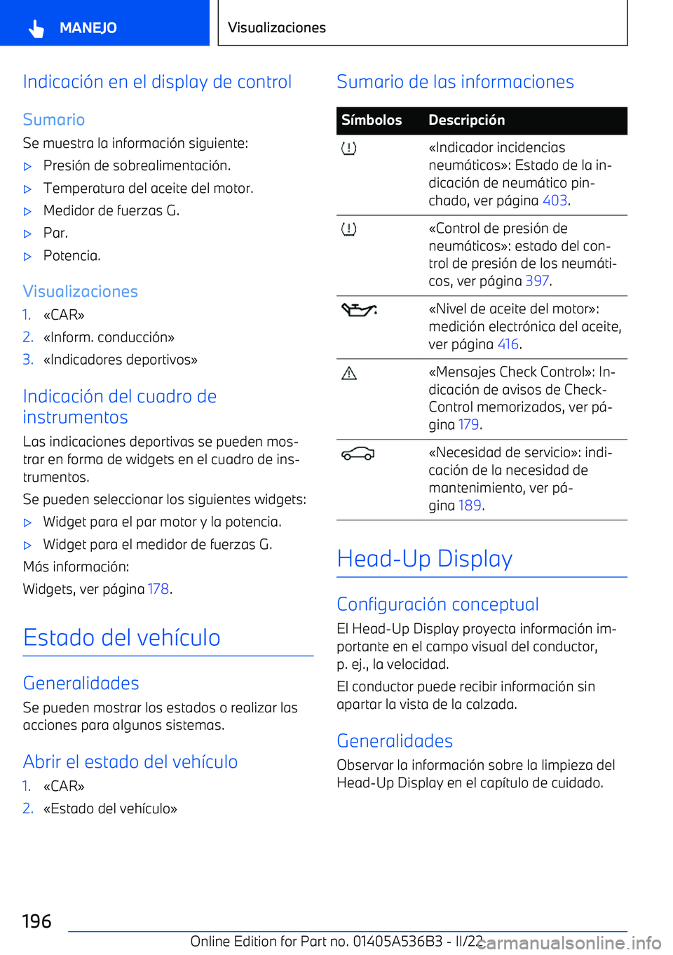 BMW X6 M 2022  Manuales de Empleo (in Spanish) Indicaci