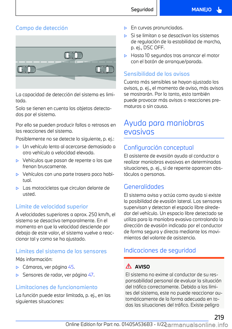BMW X6 M 2022  Manuales de Empleo (in Spanish) Campo de detecci