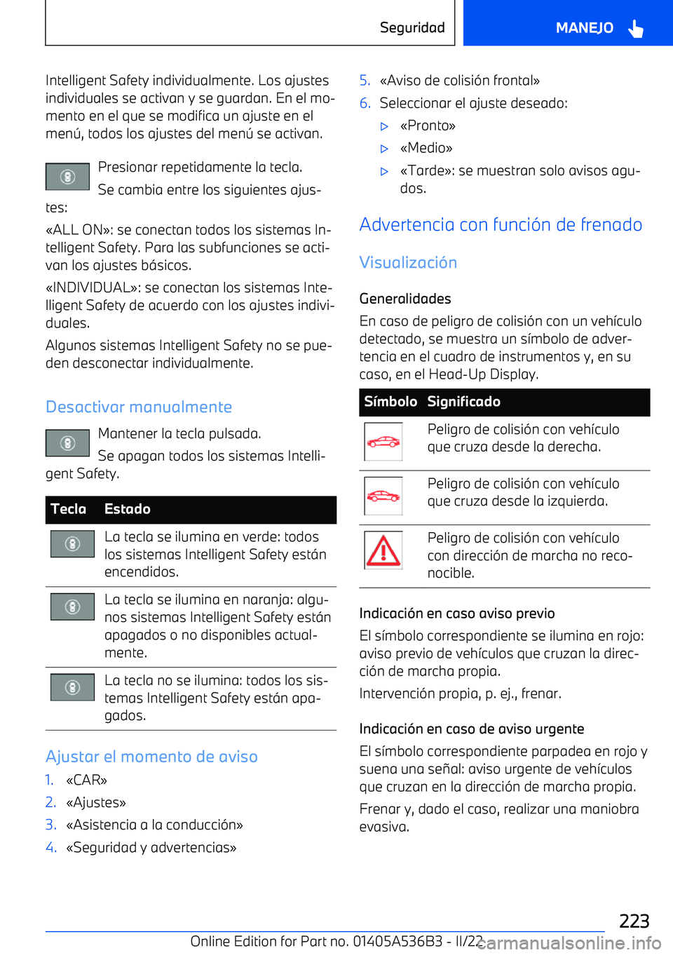 BMW X6 M 2022 Manuales de Empleo (in Spanish) Intelligent Safety individualmente. Los ajustes
individuales se activan y se guardan. En el mo BMW X6 M 2022 Manuales de Empleo (in Spanish) Intelligent Safety individualmente. Los ajustes
individuales se activan y se guardan. En el mo