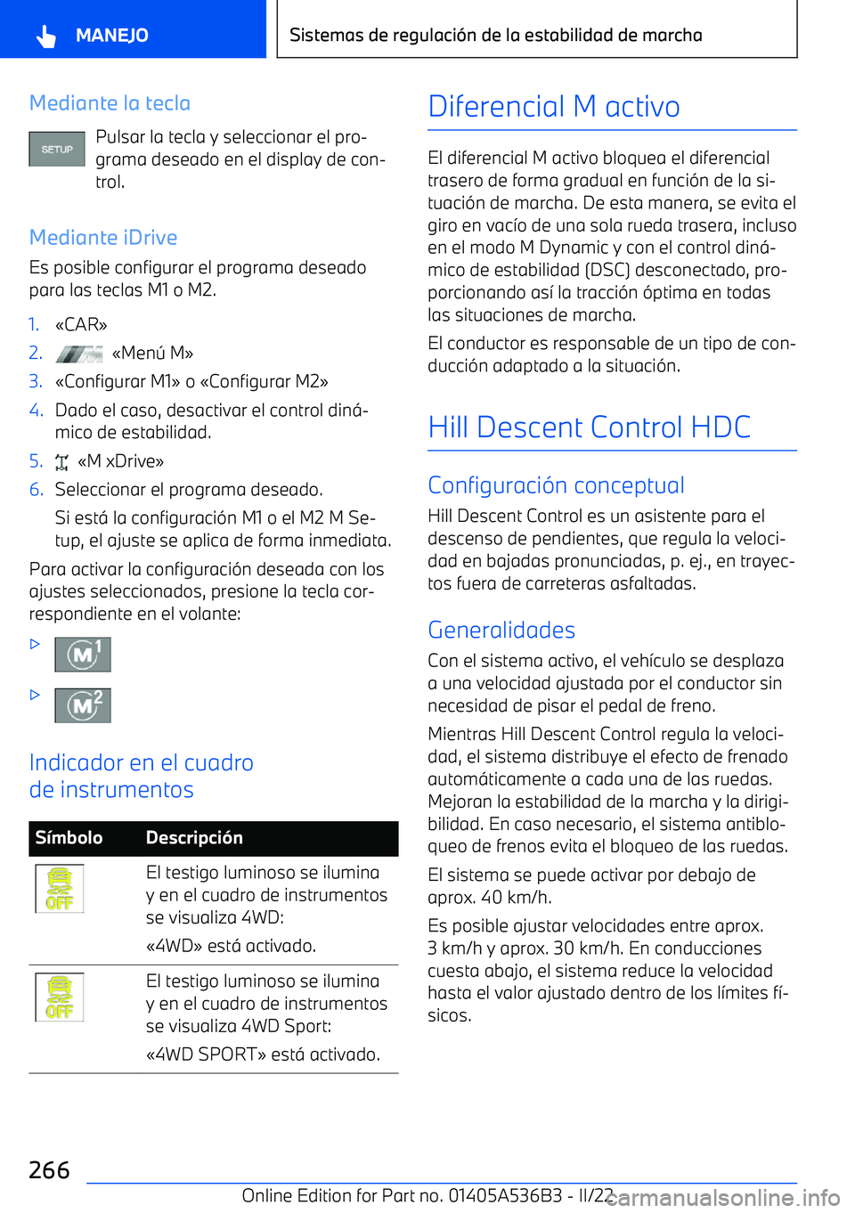 BMW X6 M 2022  Manuales de Empleo (in Spanish) Mediante la teclaPulsar la tecla y seleccionar el pro