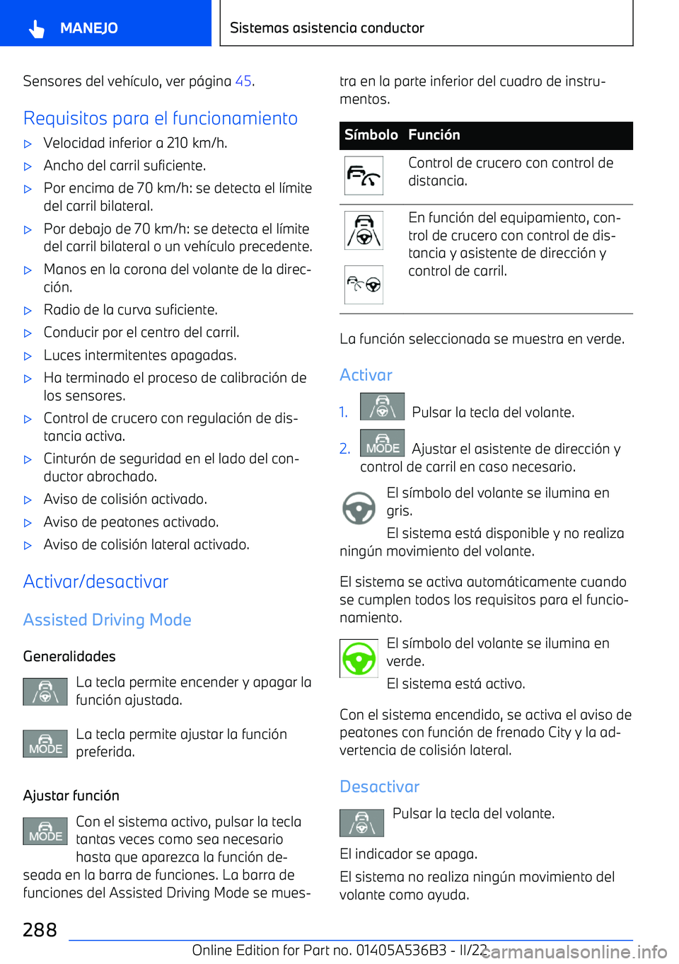 BMW X6 M 2022  Manuales de Empleo (in Spanish) Sensores del veh