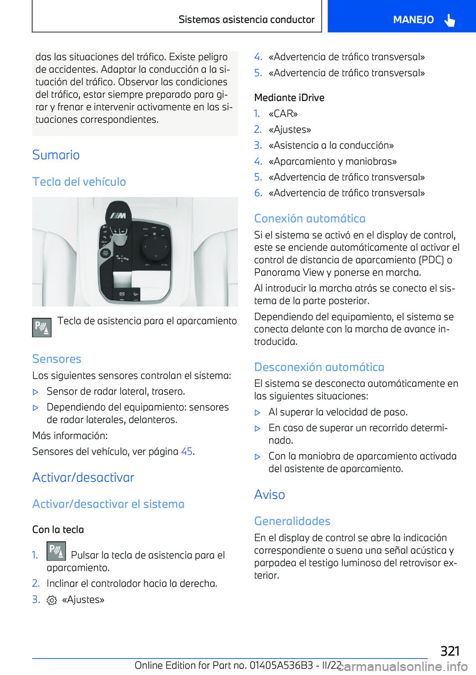 BMW X6 M 2022  Manuales de Empleo (in Spanish) das las situaciones del tr