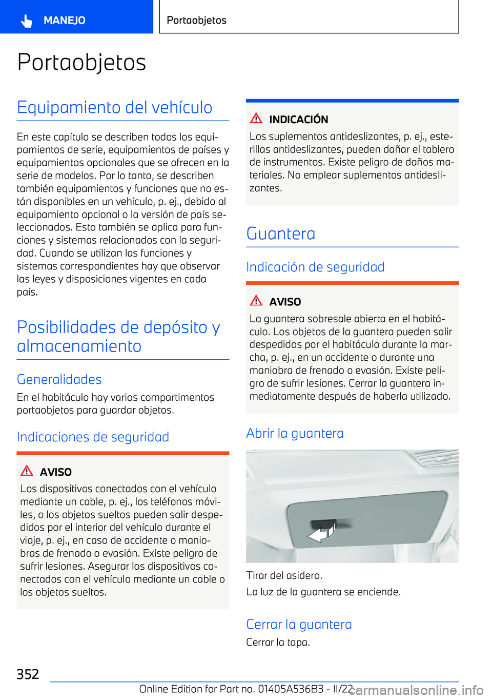 BMW X6 M 2022  Manuales de Empleo (in Spanish) PortaobjetosEquipamiento del veh
