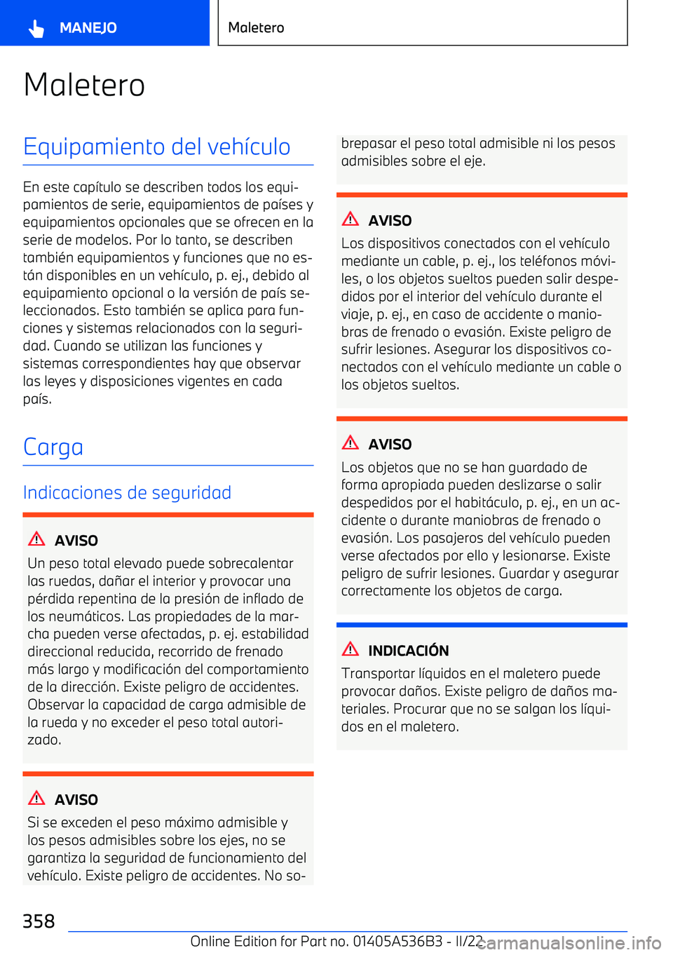 BMW X6 M 2022  Manuales de Empleo (in Spanish) MaleteroEquipamiento del veh