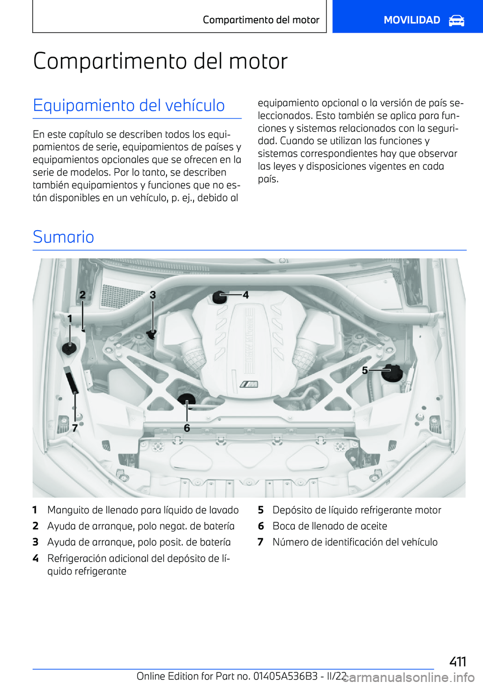 BMW X6 M 2022 Manuales de Empleo (in Spanish) Compartimento del motorEquipamiento del veh BMW X6 M 2022 Manuales de Empleo (in Spanish) Compartimento del motorEquipamiento del veh