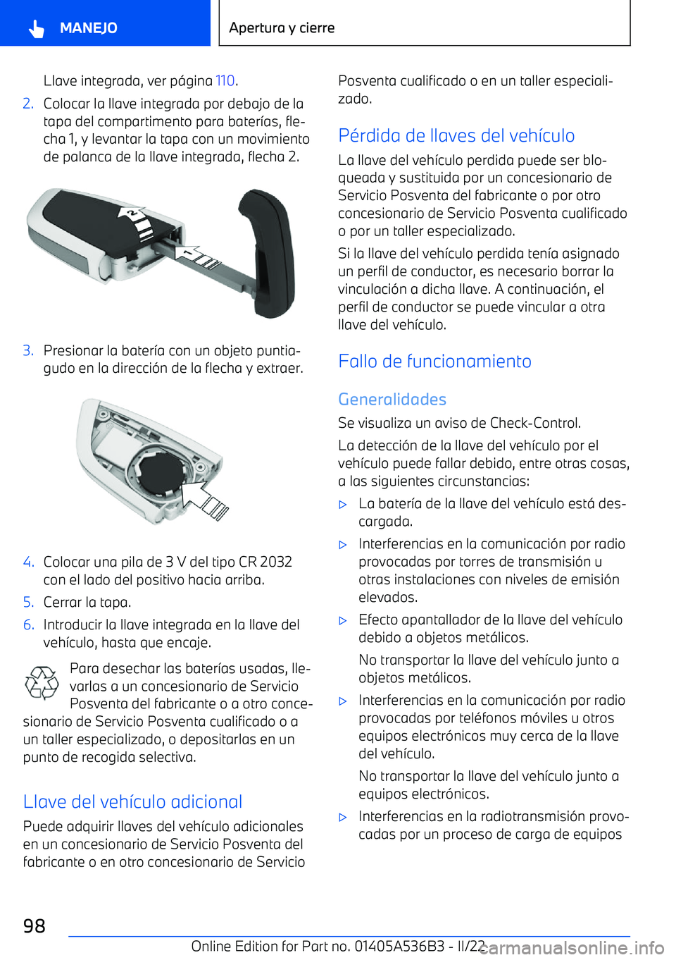 BMW X6 M 2022 Manuales de Empleo (in Spanish) Llave integrada, ver p BMW X6 M 2022 Manuales de Empleo (in Spanish) Llave integrada, ver p