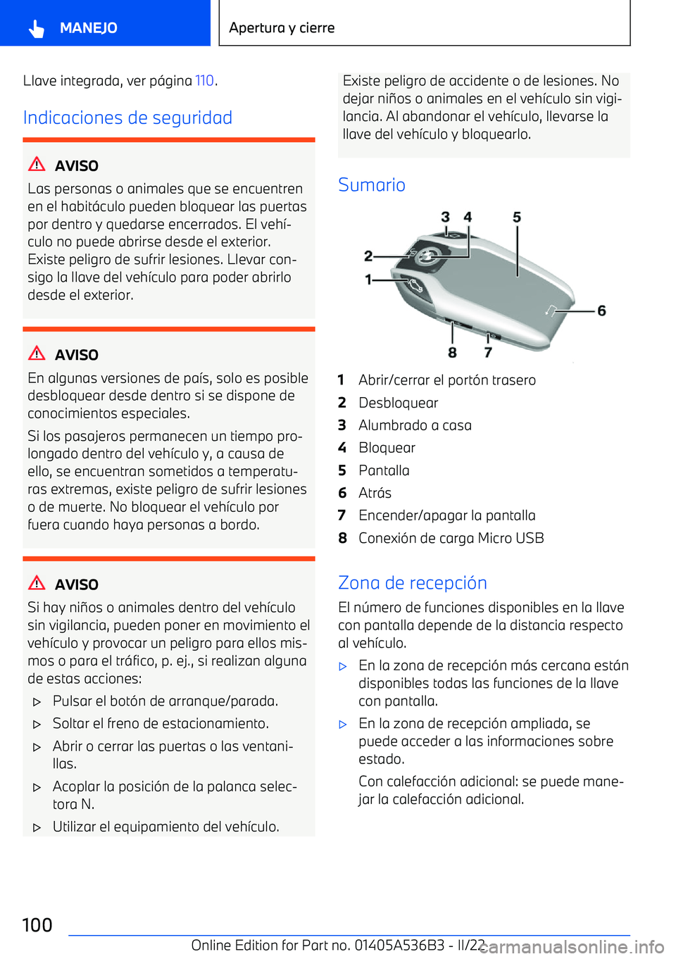 BMW X6 M 2022 Manuales de Empleo (in Spanish) Llave integrada, ver p BMW X6 M 2022 Manuales de Empleo (in Spanish) Llave integrada, ver p
