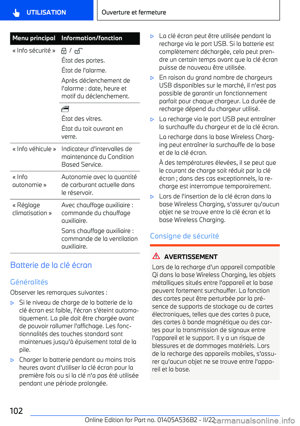 BMW X6 M 2022 Notices Demploi (in French) Menu principalInformation/fonction BMW X6 M 2022 Notices Demploi (in French) Menu principalInformation/fonction