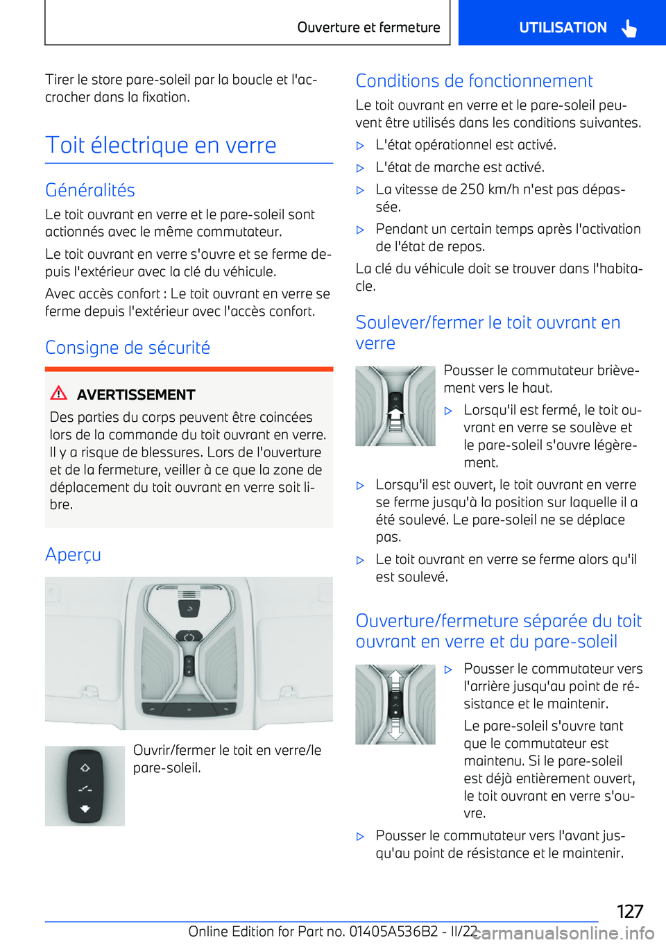 BMW X6 M 2022 Notices Demploi (in French) Tirer le store pare BMW X6 M 2022 Notices Demploi (in French) Tirer le store pare