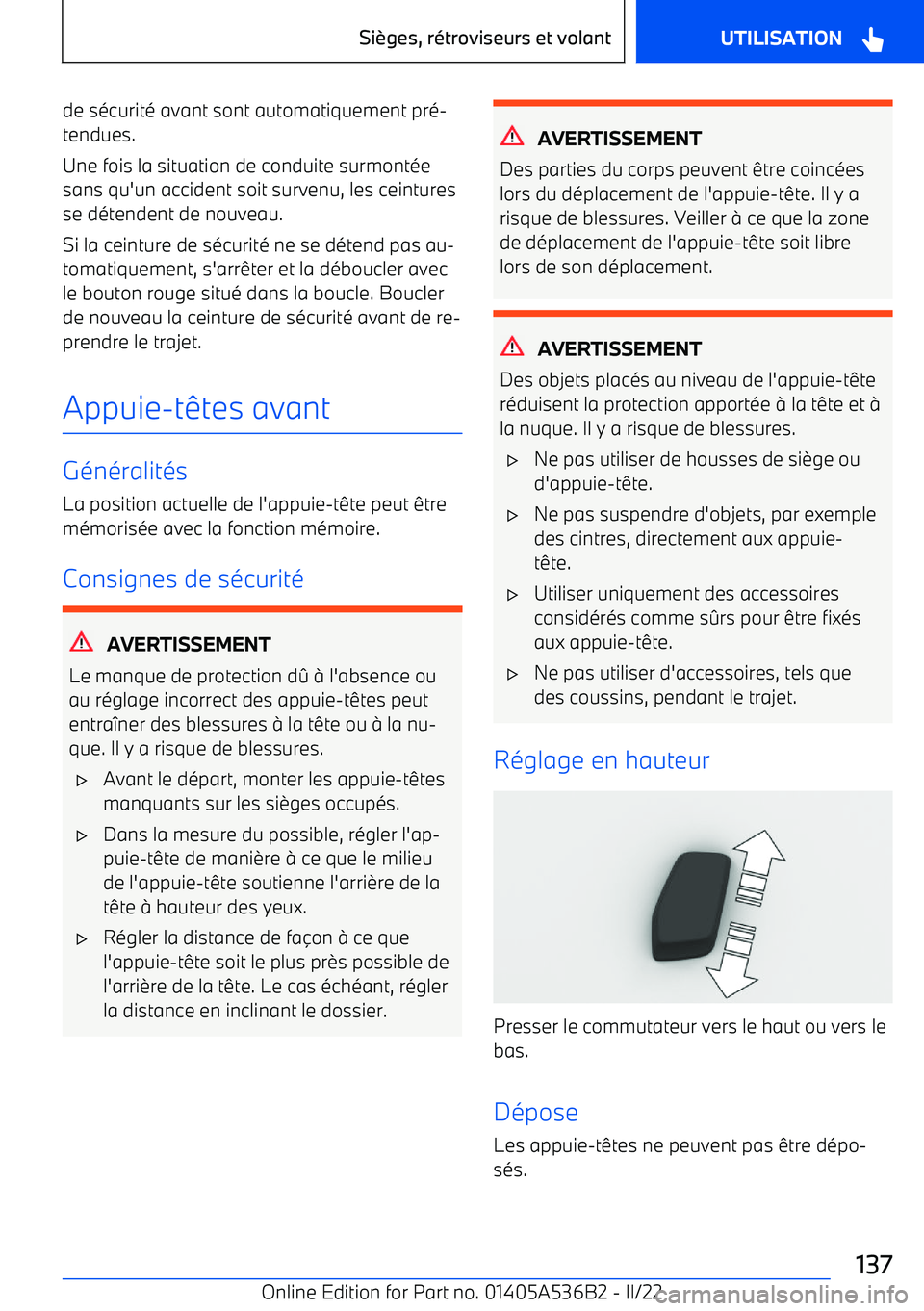 BMW X6 M 2022  Notices Demploi (in French) de sécurité avant sont automatiquement pré