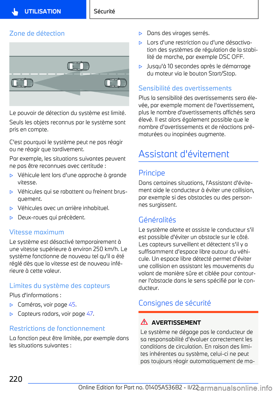 BMW X6 M 2022  Notices Demploi (in French) Zone de d