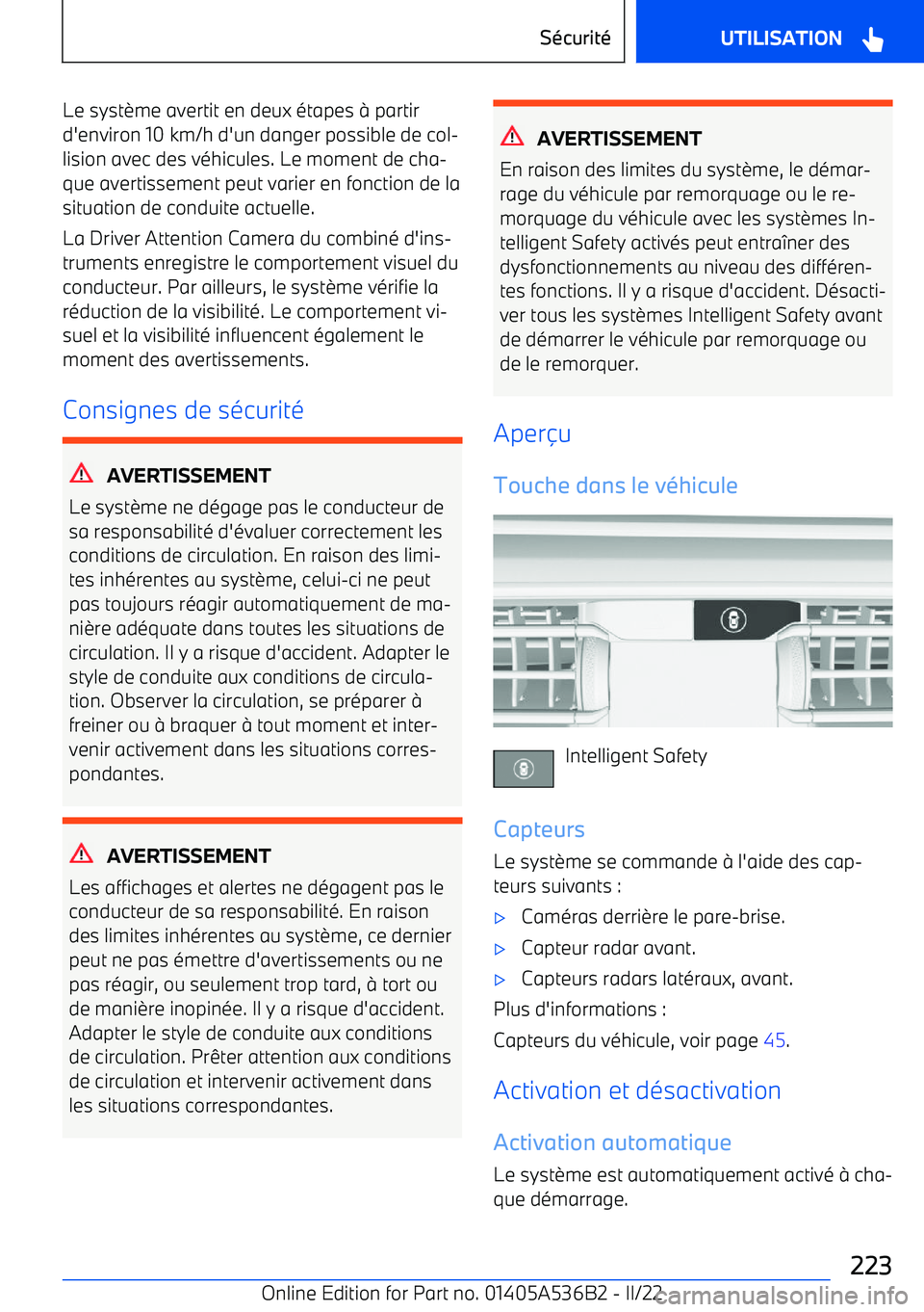 BMW X6 M 2022 Notices Demploi (in French) Le syst BMW X6 M 2022 Notices Demploi (in French) Le syst