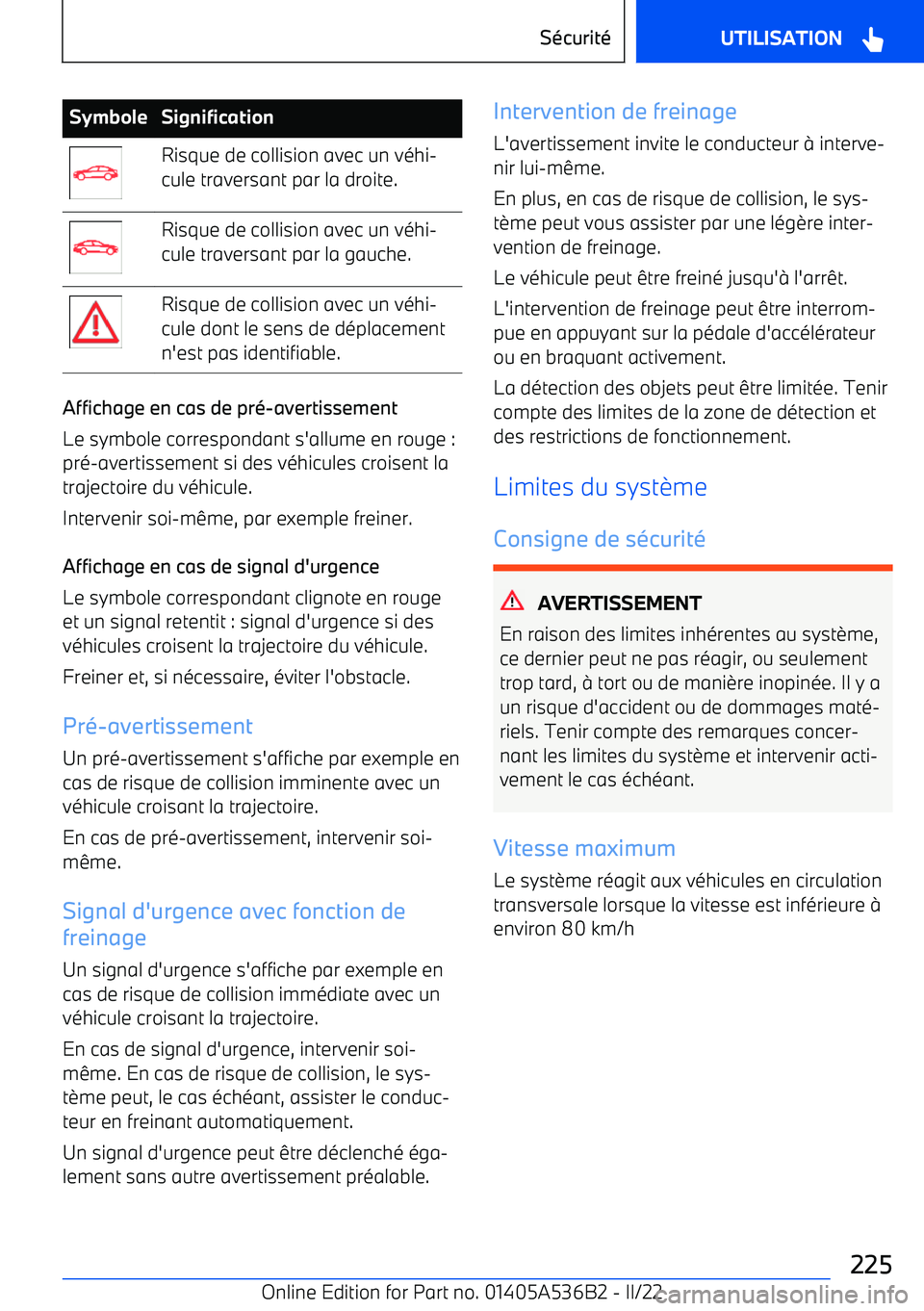 BMW X6 M 2022 Notices Demploi (in French) SymboleSignificationRisque de collision avec un véhi BMW X6 M 2022 Notices Demploi (in French) SymboleSignificationRisque de collision avec un véhi