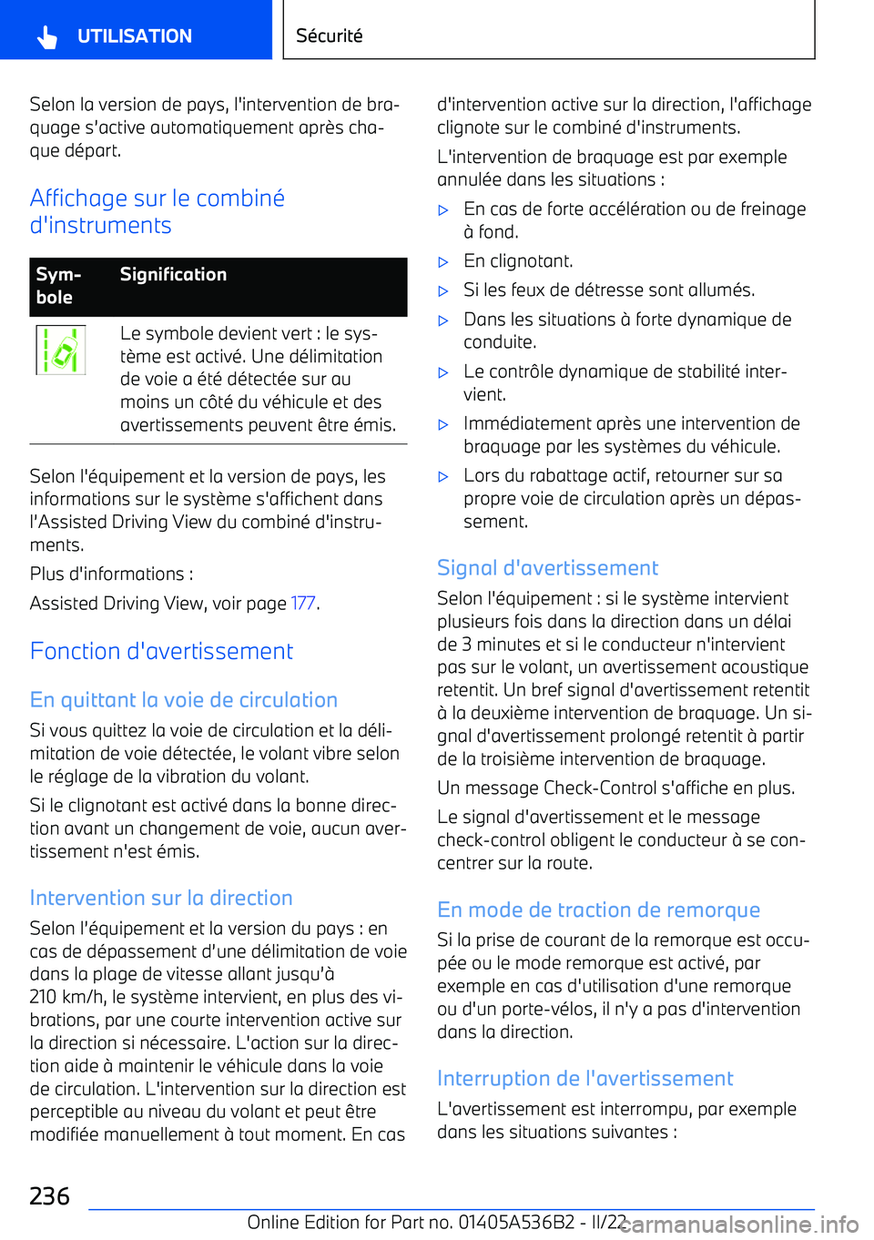 BMW X6 M 2022  Notices Demploi (in French) Selon la version de pays, l