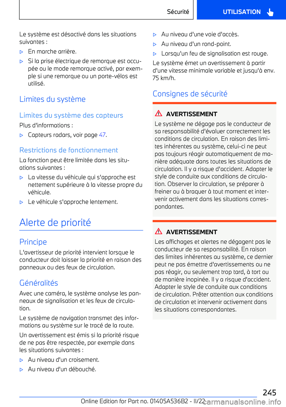 BMW X6 M 2022  Notices Demploi (in French) Le syst