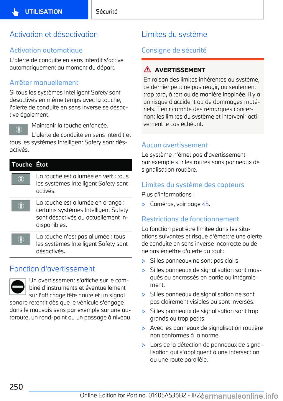 BMW X6 M 2022  Notices Demploi (in French) Activation et désactivationActivation automatique L