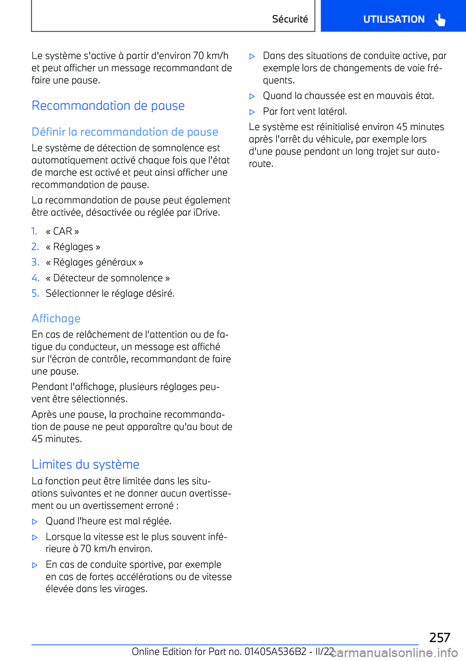 BMW X6 M 2022 Notices Demploi (in French) Le syst BMW X6 M 2022 Notices Demploi (in French) Le syst