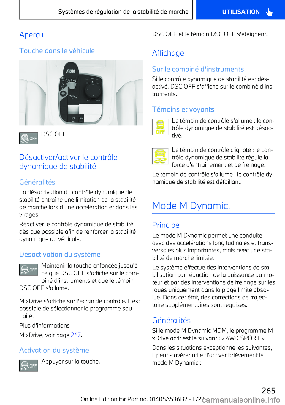 BMW X6 M 2022  Notices Demploi (in French) Aperu
Touche dans le v