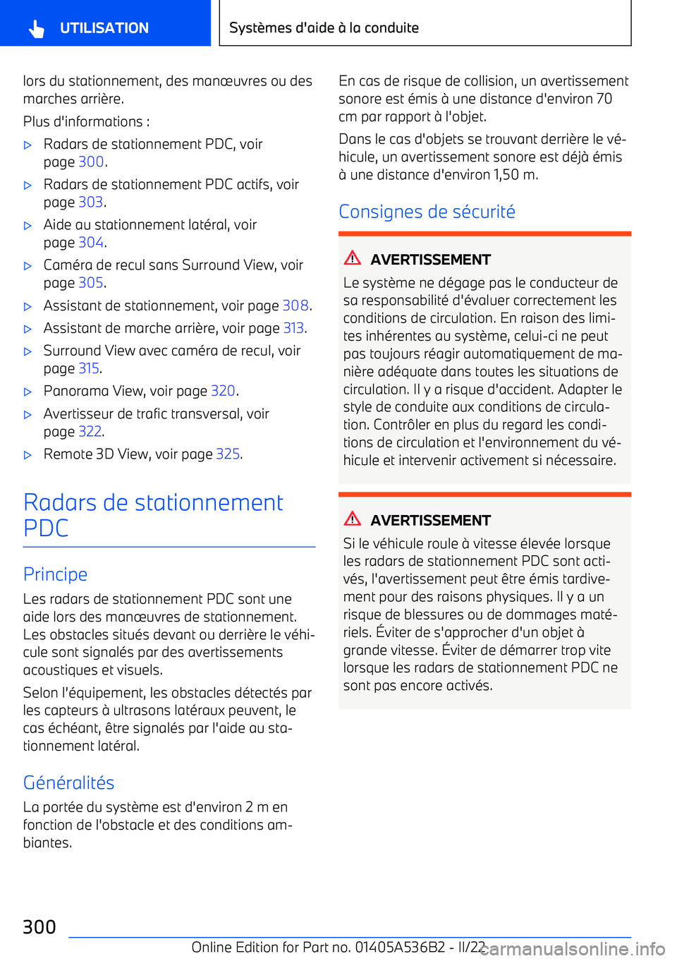 BMW X6 M 2022  Notices Demploi (in French) lors du stationnement, des manuvres ou des
marches arri