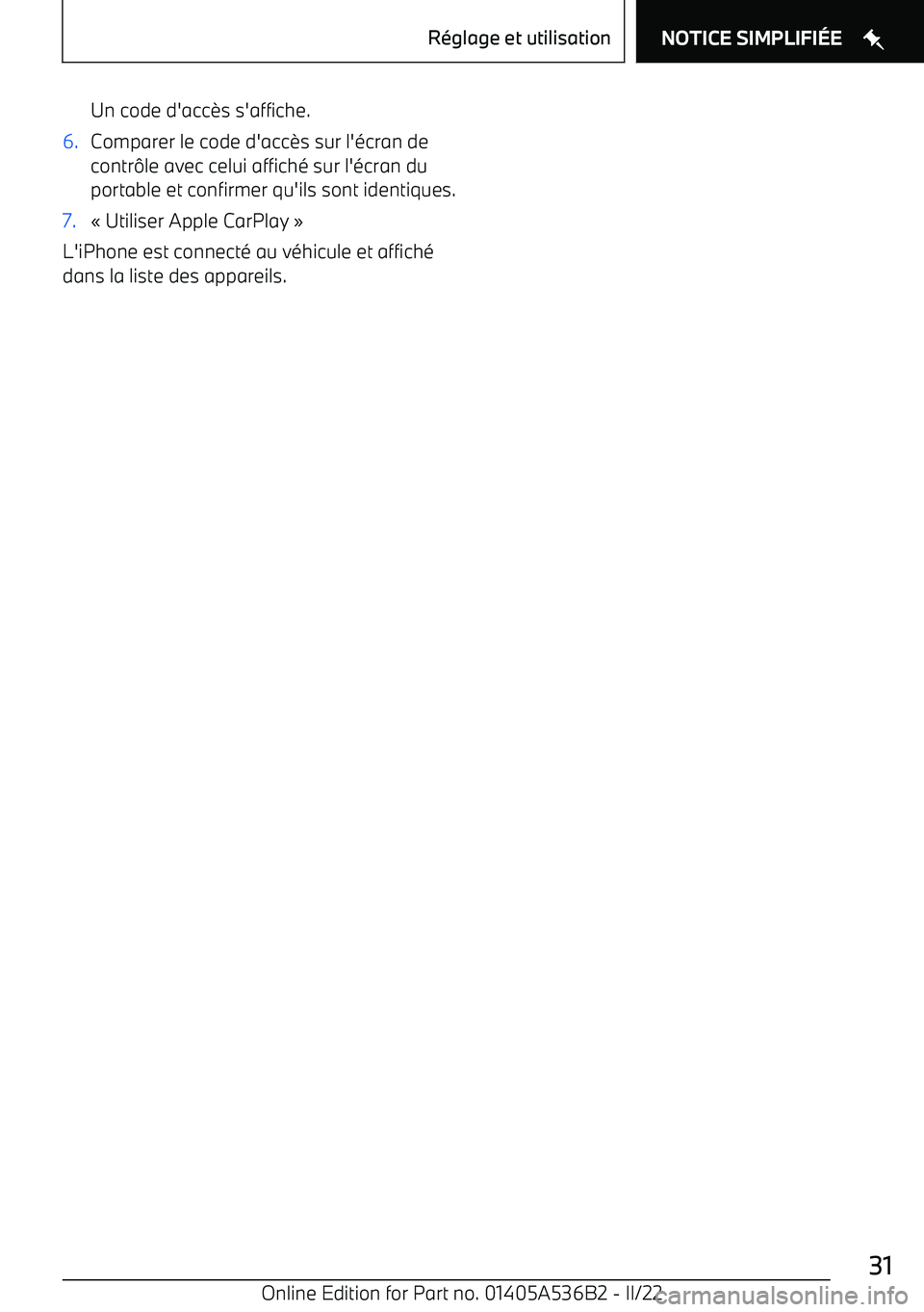 BMW X6 M 2022  Notices Demploi (in French) Un code d